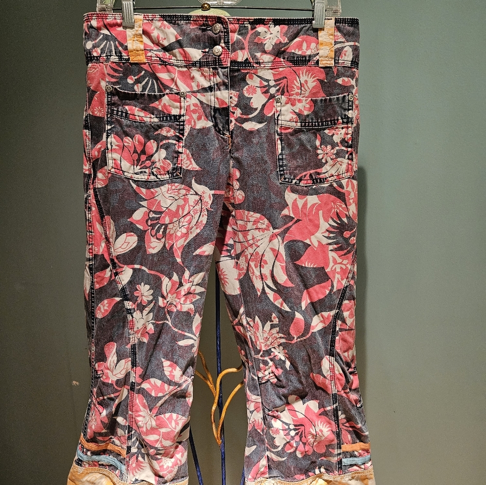 Oilily Flowered Cotton Capri EU 40 US 6 High Waist Wide Leg Vintage